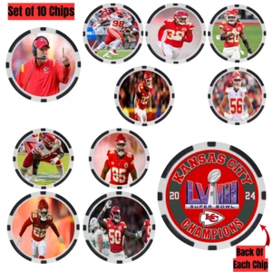KANSAS CITY CHIEFS 2024 SUPER BOWL LVIII CHAMPS - POKER CHIP SET (10) - Picture 1 of 2