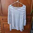 Chaser Women's Size L Large Striped Waffle Knit Scoop Neck White Black Top