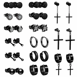 15 Pairs Men Women Stainless Steel Cross Stud Hoop Earrings Piercing Jewelry Set - Picture 1 of 9