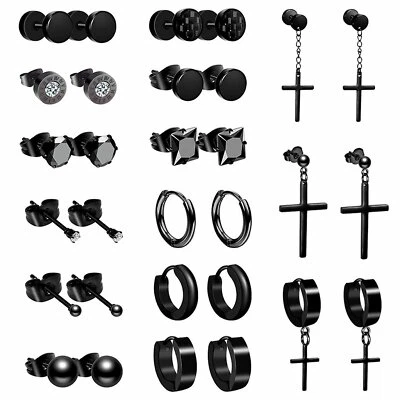 Juego de 15 pares de aretes piercing de aro cruzados de acero inoxidable para hombre y mujer Foto 1 de 4