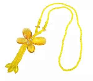 Large yellow butterfly all glass beaded pendant necklace with tassel beads NEW - Picture 1 of 5