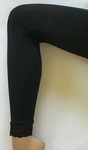 NEW BLACK FOOTLESS TIGHTS LACE TRIM QUALITY FASHION HOSIERY AUS SELLER - Picture 1 of 1