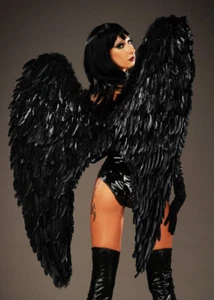 Halloween Fallen Angel XL Gothic Black Feather Wings 120cm Adult Size - Picture 1 of 3