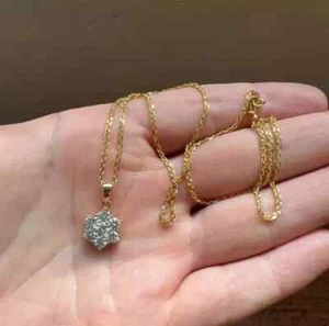 1 Ct Lab Created Diamond Flower Cluster Pendant Necklace 14K Yellow Gold Plated - Picture 1 of 1