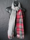 POLO Ralph Lauren 2 sides wool/nylon red plaid scarf w gray herringbone+ fringe 