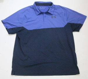2XL Under Armour Blue Polyester Polo Shirt Short Sleeve Mans 2-Button Top 1-732 - Picture 1 of 4