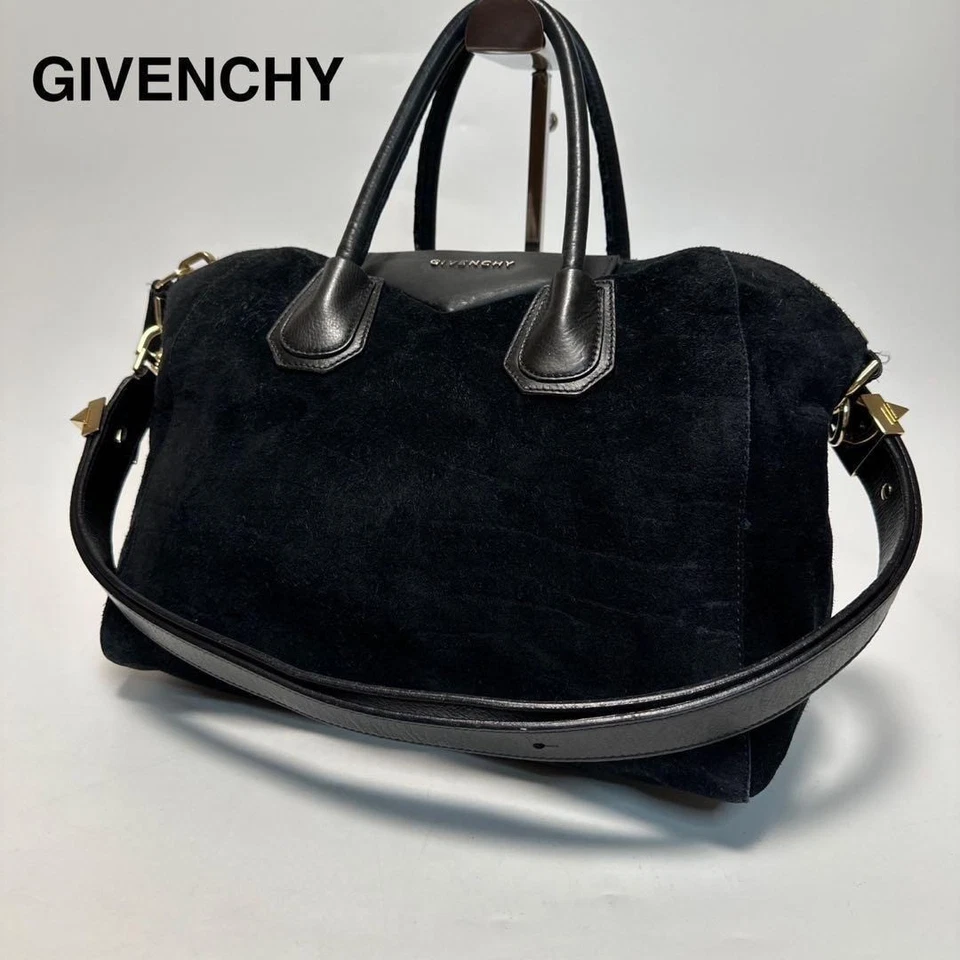 GIVENCHY Antigona Bolso de Mano Mediano Cuero Negro Gamuza Bolso de Hombro 2 Vías Foto 1 de 4