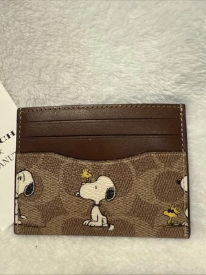 Coach x Peanuts Snoopy Slim Id Card Case CBK55 ~ Signature Canvas Brown - Image 1 of 4