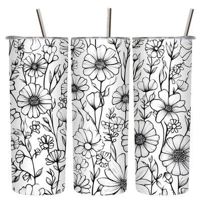 Black and White Flowers Flower Floral  20oz Tumbler Insulated Travel Mug - Image 1 of 3