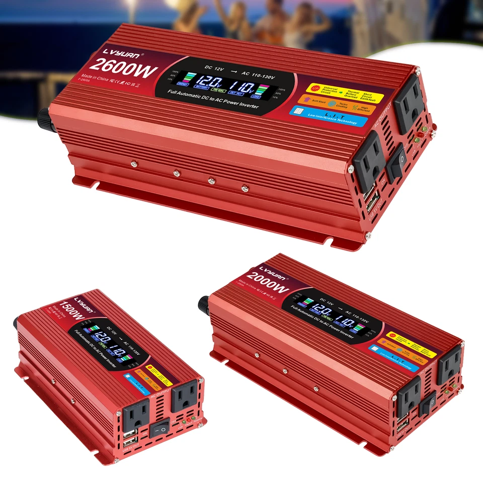 LVYUAN 1500W 2000W 2300W Peak Power Inverter,Car/Light RV 12V DC to 110V AC Converter