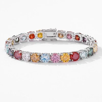 Brazalete de cadena de tenis moissanita multicolor VVS1 para mujer de plata de ley 925 Foto 1 de 4