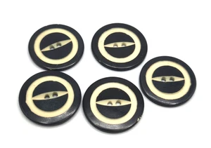 Vintage Black Cream Carved Plastic Buttons Set of 5 - Picture 1 of 3