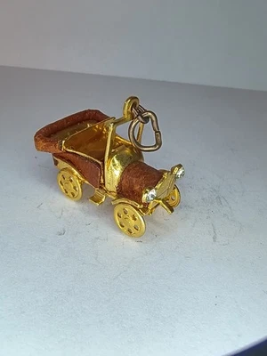 Miniature Model T Ford Tin Lizzie Old Car Jewelry Charm With Real Leather Trim - Image 1 of 4