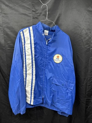 Vintage 1960's Sunoco Nylon Jacket Size Xl Striped Mechanic Talon Zipper Ebert - Image 1 of 4