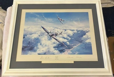 Fabulous Rare Vintage SPITFIRE Print signed by JOHNNIE JOHNSON & DOUGLAS BADER - Image 1 of 4