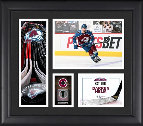 Darren Helm Avalanche FRMD 15" x 17" Player Collage with a Piece of GU Puck Cover