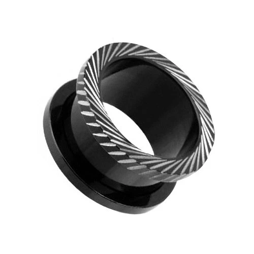 Flesh Ohr Tunnel Plug Piercing Titan Schwarz schräge Rillen Schraubverschluss - Bild 1 von 1