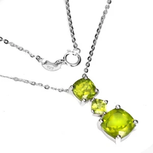 925 Sterling Silver Necklace Cushion Peridot 9mm Gemstone Jewelry - Picture 1 of 9