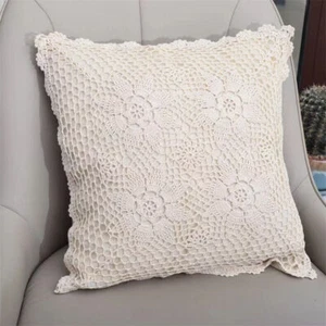 2pcs 16" Vintage Handmade Crochet Cotton Lace Pillow Case Throw Cushion Cover - Picture 1 of 9