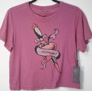 Ed Hardy Dagger through Heart Burgundy Crop Top Size Large NWT - Picture 1 of 7