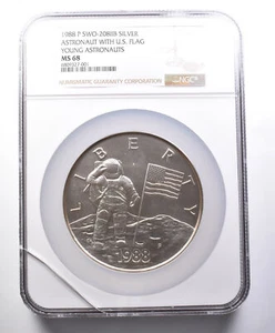 MS68 1988 P SWO-208IIB Young Astronauts Silver Medal NGC *0638 - Picture 1 of 3