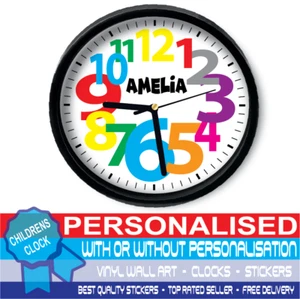 CHILDRENS PERSONALISED CLOCK NURSERY BOYS GIRLS BEDROOM CUSTOM WALL CLOCK GIFT - Picture 1 of 7