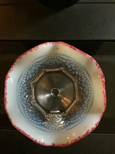 Antique Jefferson Glass Co White Opalescent Footed Compote with Cranberry Frit - Picture 1 of 10