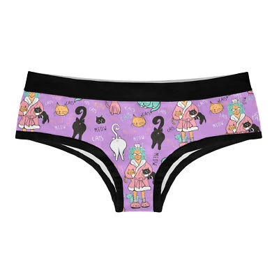 Womens Cat Lady Panties Funny Bikini Brief Kitten Lovers Cute Butt Graphic - Image 1 of 4