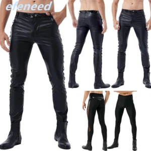 Sexy Men‘s Leggings Patent Leather Mesh Compression Long Pants Sports Clubwear - Bild 1 von 24