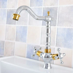 Latón de cromo dorado de doble mango Grifo de lavabo de cocina Grifo de lavabo de baño Dsf812 - Imagen 1 de 8