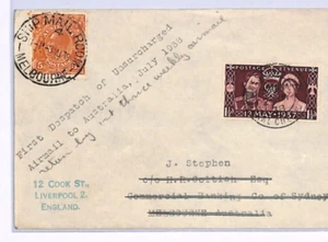 GB/AUSTRALIA Cover MIXED FRANKING First Unsurcharged Air Mail 1938 XF77 - Picture 1 of 10