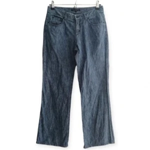 Theory Bricker Wide Leg Flare Chambray Blue Pants Boho Coastal Resort Office 2 - Picture 1 of 15