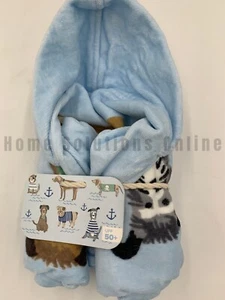 Pottery Barn Baby Salty Dog Beach Hooded Towel Wrap Blue 23" x 34" #8961H - Picture 1 of 6