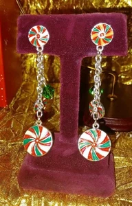 Peppermint Drop Long Chirstmas Earrings, In Great Condition, Cleaned, Preowned - Picture 1 of 9