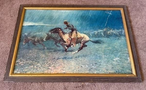 Frederic Remington Painting “Stampede” Print Framed 34” X 24” - Picture 1 of 11
