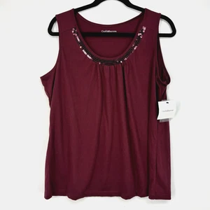 Croft & Barrow Womens Large Tank Top Burgundy Red Sequin Scoop Neck Poly Rayon - Picture 1 of 6