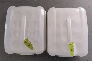 Two 2-Tier Stackable Cake Caddy 24 Cupcake Muffin Carriers - Picture 1 of 4