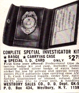 Special Investigator Kit Westbury Sales NY Badge Card Case Vintage Print Ad 1969 - Picture 1 of 4