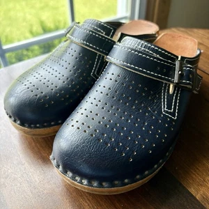 Bastad Original Shoes Womens 35 / 5 Comfort Clogs Navy Blue Leather Wedge Sweden - Bild 1 von 12