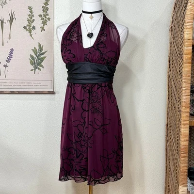 Y2k Floral Tie Back Halter Babydoll Dress Whimsigoth Dark Fairy Romantic Goth M - Image 1 of 4