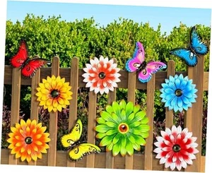 10 Pcs Metal Flowers Wall Art Outdoor, 6 Daisy Metal Flowers 4 3D Vintage - Picture 1 of 7
