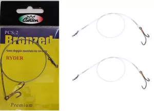 Set 2 Cavetti Acciaio con Amo Doppio N. 2 Innesco Vivo Pesca Pesce Serra Luccio - Foto 1 di 4