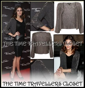 RARE Iconic Topshop stud beaded gunmetal metallic knit trophy jacket UK 10 38 6 - Picture 1 of 6