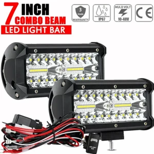 Pair 7Inch LED Light Bar Flood Spot Pods Fog Light Offroad Driving Truck+ Wire - Bild 1 von 13