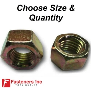 Grade 8 Finish Hex Nuts Yellow Zinc Plated Hardened (Choose Size & Quantity) - Picture 1 of 7