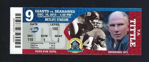 2013 NFL SEATTLE SEAHAWKS @ NEW YORK GIANTS FULL UNUSED FOOTBALL TICKET Cover