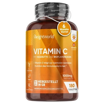 WeightWorld Vitamin C 1000mg - 180 Tabletten - Gelenke & Knochen - Haut & Haare