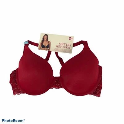 SO by Kohl’s Women’s Push-up Bra Sz 36C Color Red Lace W/Silver Threading on Bac - Image 1 of 4