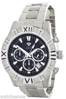 Reloj Aqua Master para hombre W#333 tono plata acero inoxidable esfera cronógrafo negra Foto 1 de 2