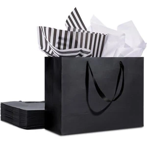 15.7" Extra Large Black Gift Bags for Presents with Tissue Paper & Ribbon Han... - Picture 1 of 8